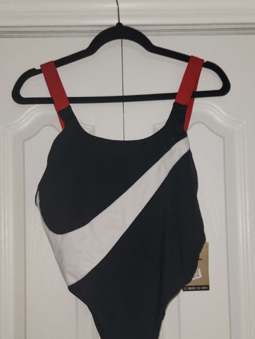 Nike Black One-Piece with White Swoosh and Red Straps